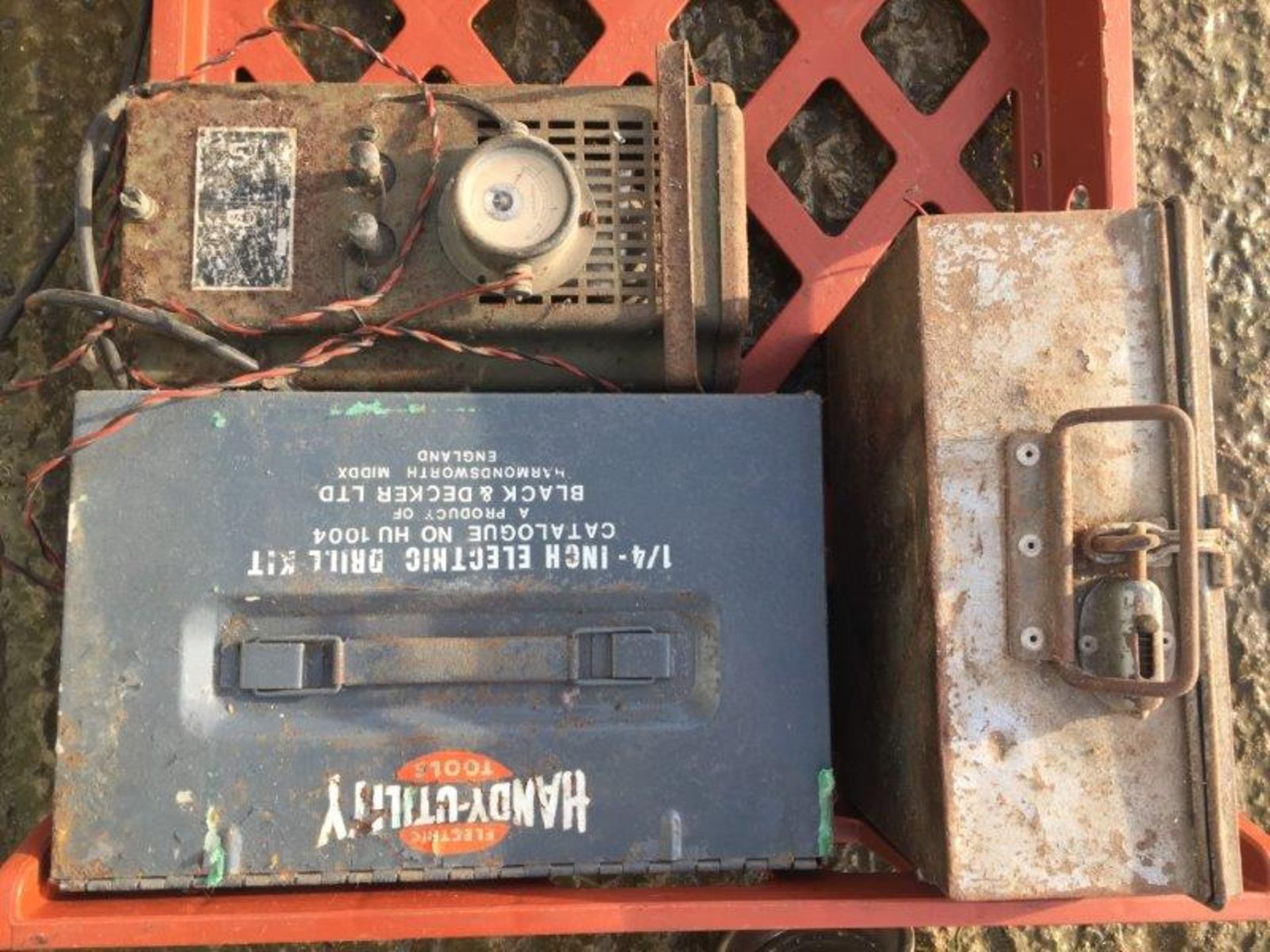 A selection of cylindrical fuel cans, a Goodyear rectangular tin, garage equipment etc. - Image 2 of 2