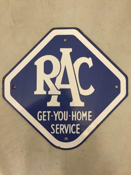 A small RAC 'Get-You-Home Service' enamel sign in near mint condition, 10 1/2 x 10 1/2"