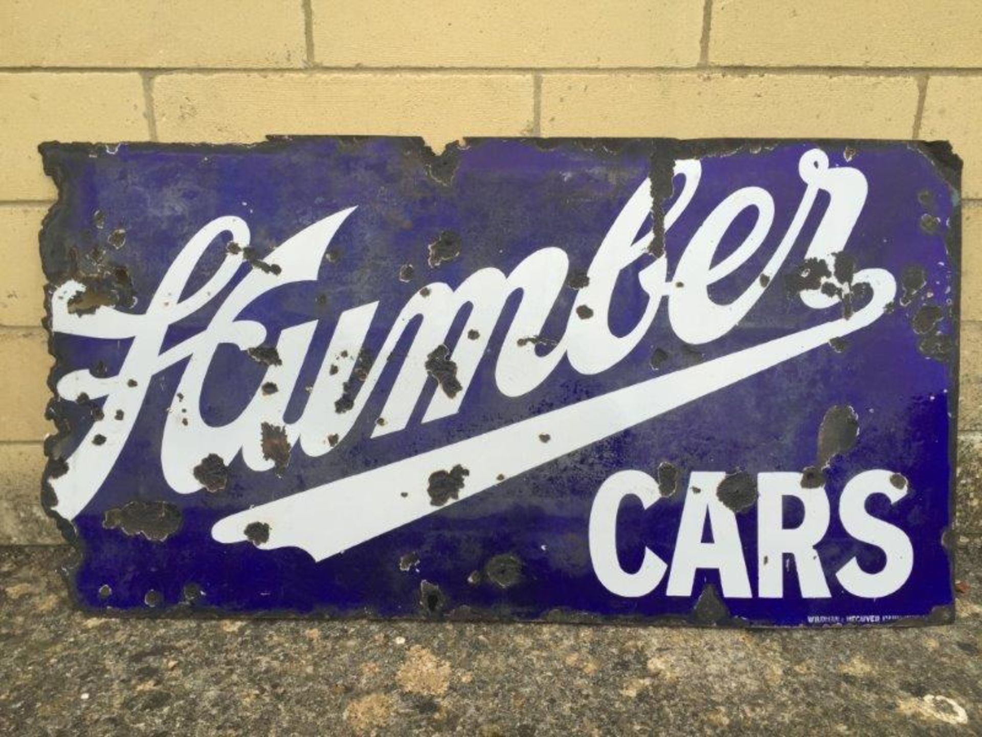 A Humber Cars rectangular enamel sign by Wildman and Meguyer, 44 x 23".