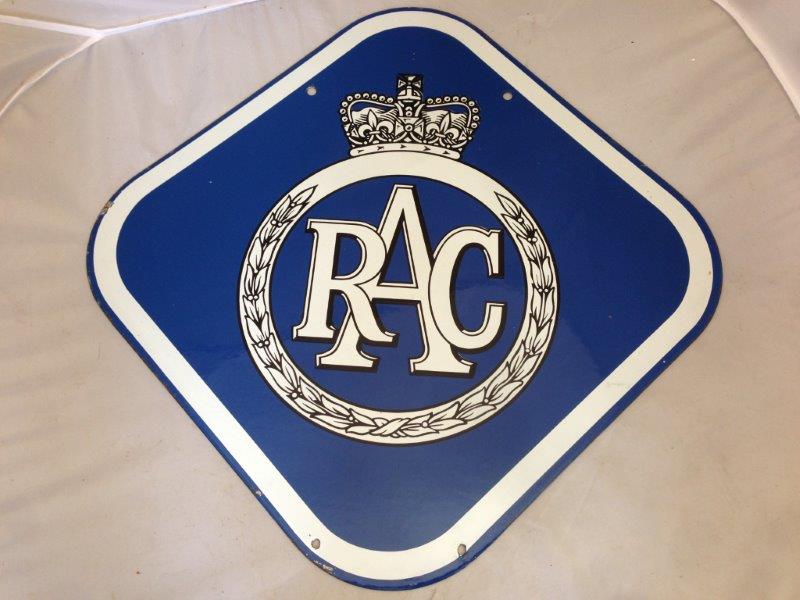 An RAC double sided hanging enamel sign with coronet motif, both sides in near mint condition, 22