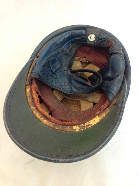 An early RAC motorcyclist's helmet with leather strap and cork lining. - Image 2 of 2