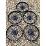 A good set of five pram hood Chummy beaded edge wire wheels in restored condition.