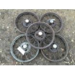 A set of five 19"" wire wheels with aluminium centres to suit a Box Saloon or similar.