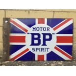 A BP Motor Spirit double sided 'Union Jack' enamel sign, with flattened hanging flange, by Franco