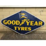 A large Goodyear Tyres lozenge shaped enamel sign, 72 x 39".