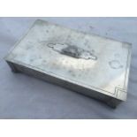 A rare and unusual rectangular polished aluminium cigar/cigarette box with swastika motif and a VW