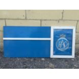 A rectangular RAC sign with emblem behind glass to one side, 36 x 16".