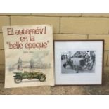 A framed and glazed print of Frank Clement in EXP2, Bentley and a folio of assorted motor car