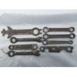 A small collection of early and rare spanners relating to early bicycles including Premier, New