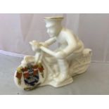 An Arcadian porcelain model of a dispatch rider with coat of arms for Torquay.