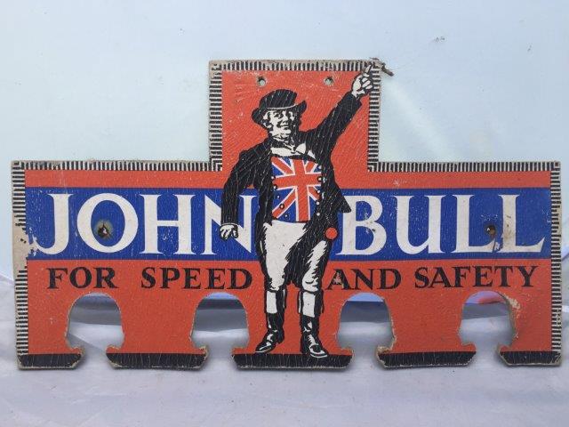 A John Bull 'For Speed and Safety' pictorial showcard, with cutout sections for tyre display, 16 x