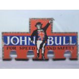 A John Bull 'For Speed and Safety' pictorial showcard, with cutout sections for tyre display, 16 x