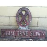 An early and rare Scottish Automobile Club 'Please Drive Slowly' cast iron road sign, in original