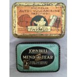 An early Michellin Auto-Vulcanising Patches tin with pictorial image to the lid and a John Bull