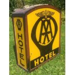 An AA Hotel dome topped glass double sided hanging lightbox, in very good condition.
