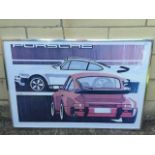 A framed and glazed 1980s limited edition print of two Porsches, signed, 798/1000, 33 1/2 x 22 1/