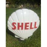 A Shell glass petrol pump globe by Webb's Crystal Glass Company Limited, with damage to neck.