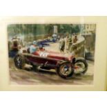 WALTER GOTSCHKE - a framed and mounted watercolour of the 1934 Monacco Grand Prix - Marcel Lehoux