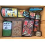 A selection of assorted early tins including Accordian Flexible Canvas Paint and Motor Challenge