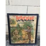 An unusual Peregrine Cycles pictorial advertisement showcard depicting two gentlemen dismounted from