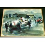 WALTER GOTSCHKE - a framed and mounted watercolour of a racing Auto Union, 22 1/2 x 17 1/2".