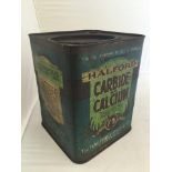 A Carbide of Calcium square dispensing tin by The Halfords Cycle Company Limited.