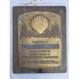 A Shell Oil Company presentation plaque in recognition of fifteen years of friendly business