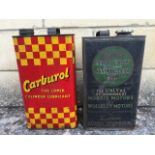 An early Duckham's Morrisol 'Sirrom' Synchro-Gear Oil gallon can and a Carburol gallon can.