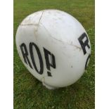 An early ROP pill-shaped glass petrol pump globe in very damaged condition.