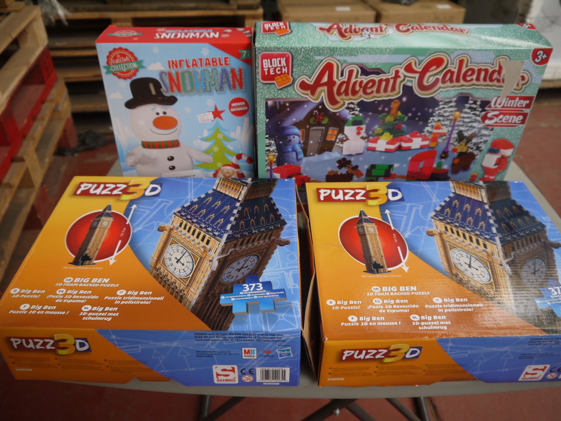 1x Grafix Inflatable Snowman. 1x BlockTech Advent Calendar. And 2x Big Ben 3D Puzzles
