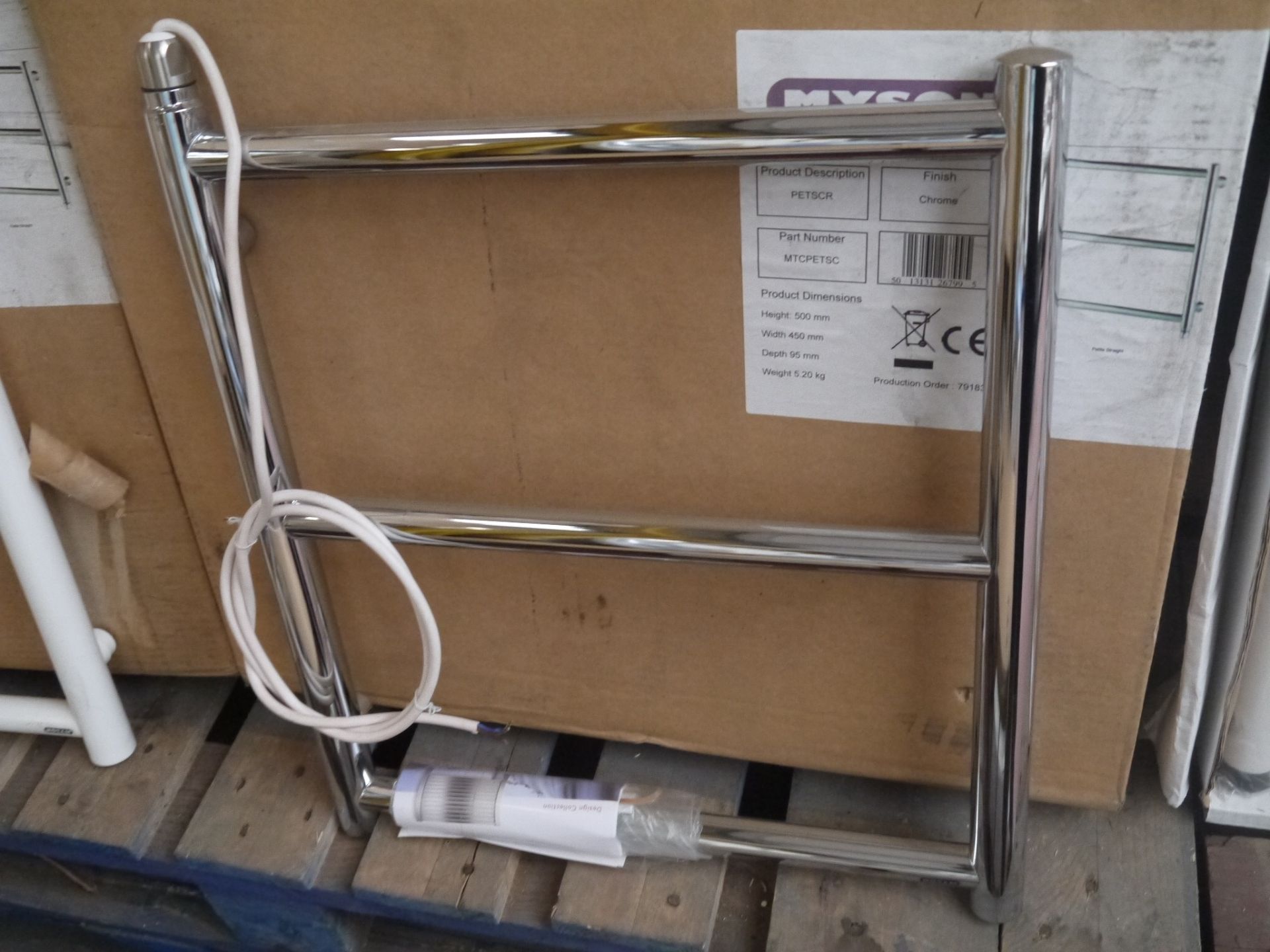 Myson chrome flat towel radiator, boxed 500mm h x 450mm w x 95mm