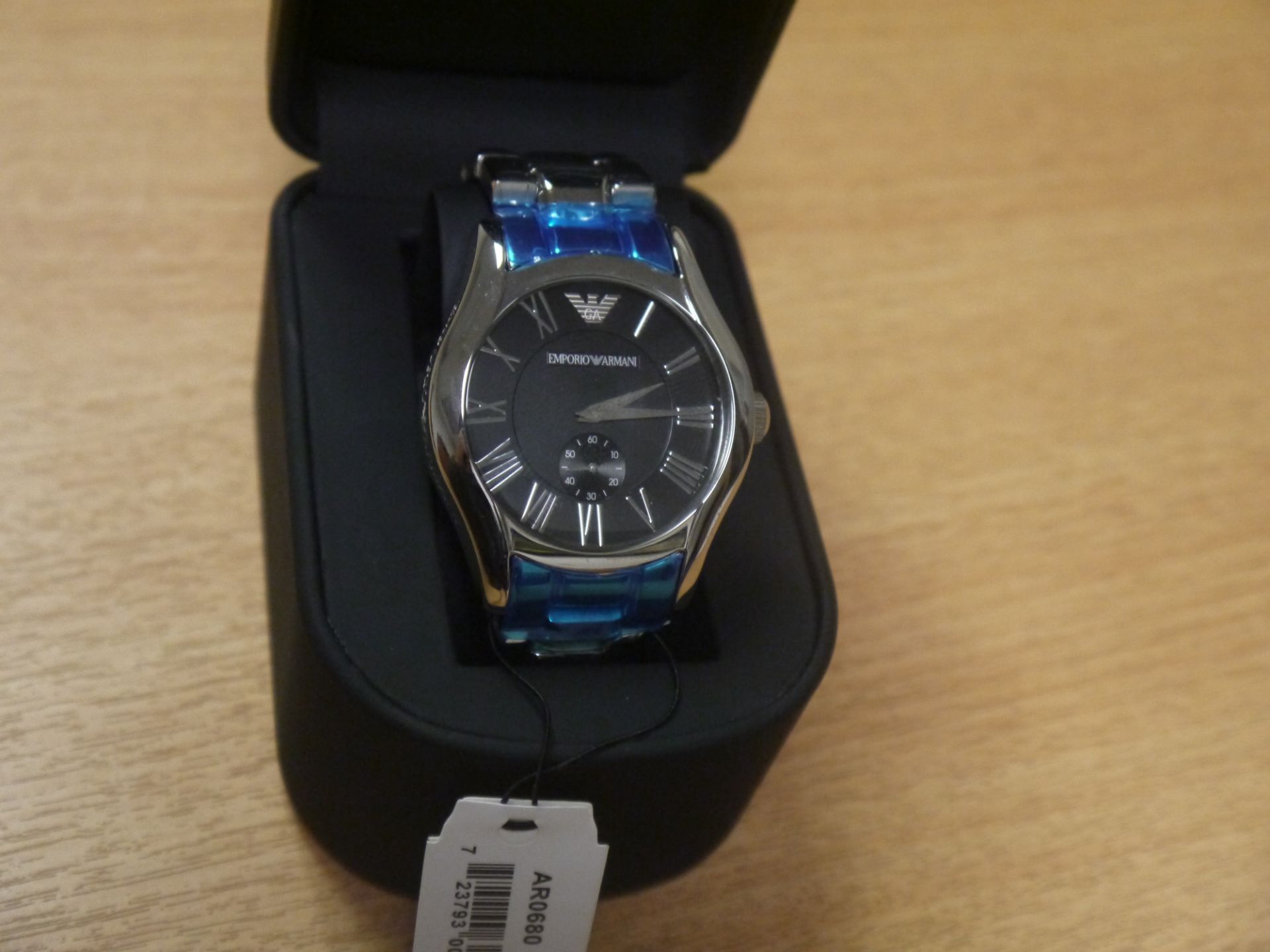 NO VAT!! Armani AR0680 Black Dial Stainless Steel Watch. New, boxed and ticking.