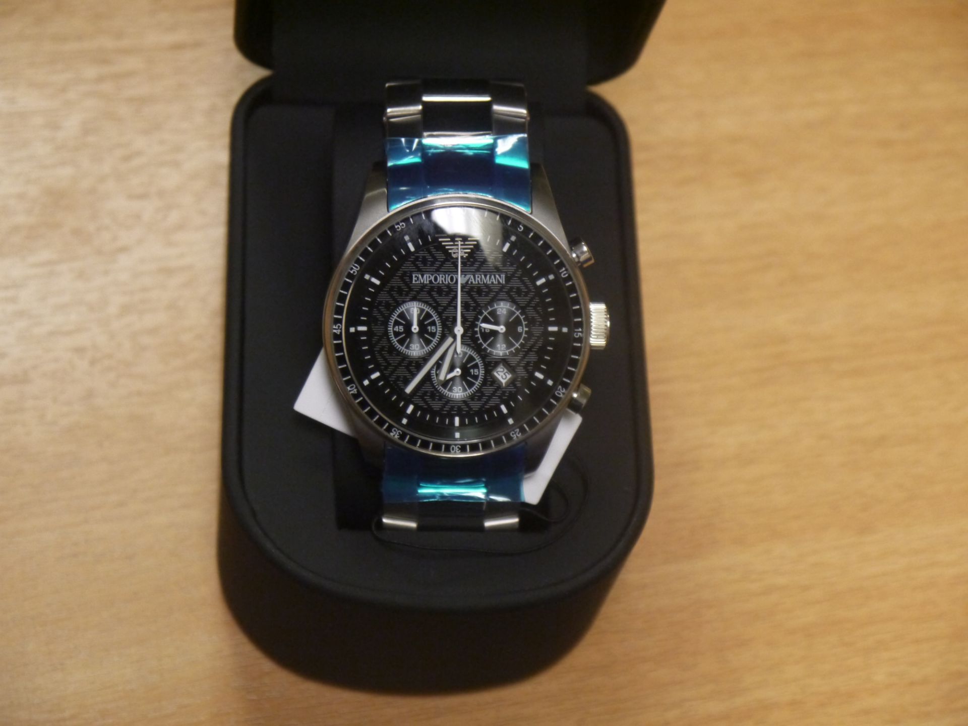 NO VAT!! Armani AR0585 Mens Chronograph Watch. New, boxed and ticking.