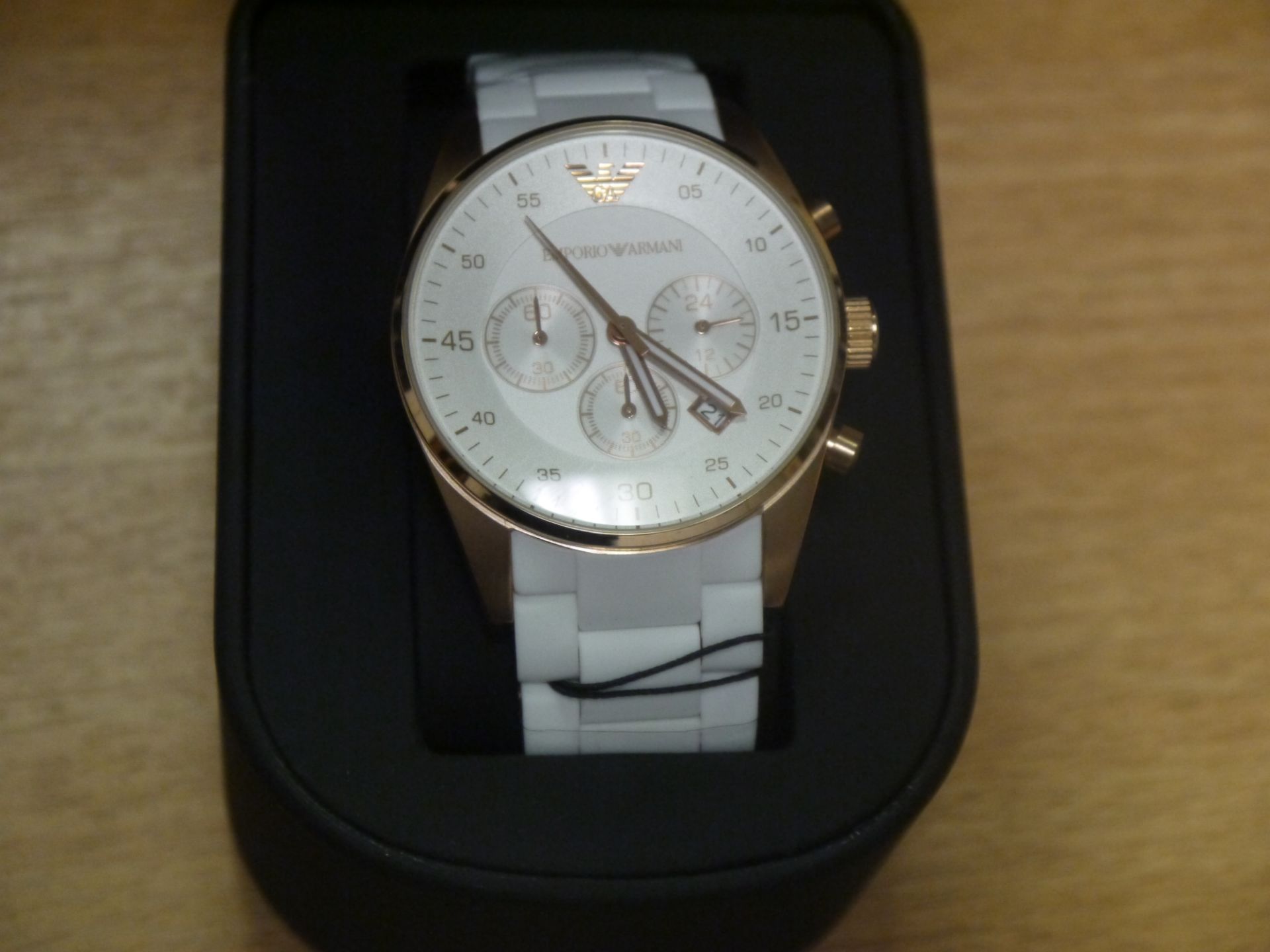 NO VAT!! Armani Mens White Watch (AR5919) New, boxed and ticking.