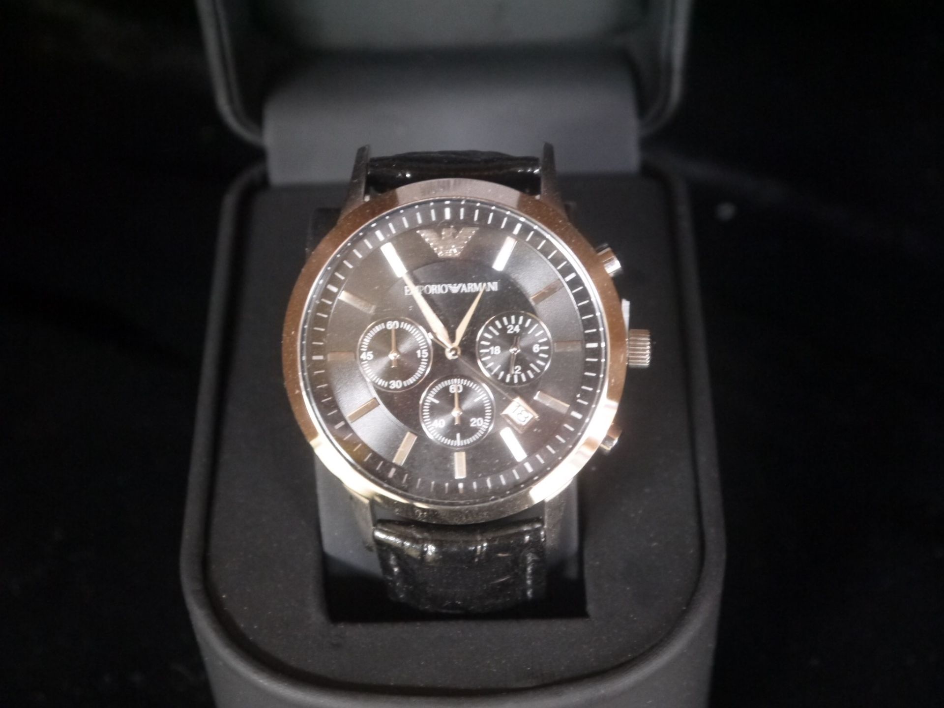 NO VAT!! Armani Round Dial Black Leather Strap Watch (AR2447). New, ticking and boxed. RRP £279.