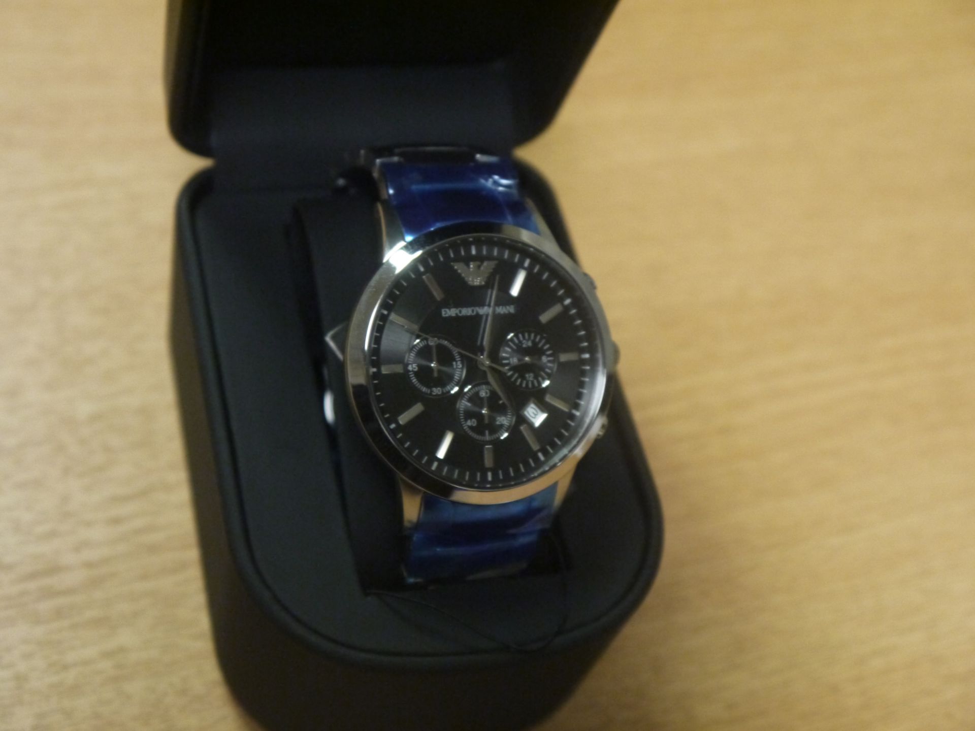 NO VAT!! Armani AR2434 Mens Chronograph Watch. New, boxed and ticking. RRP £296.00. See link.