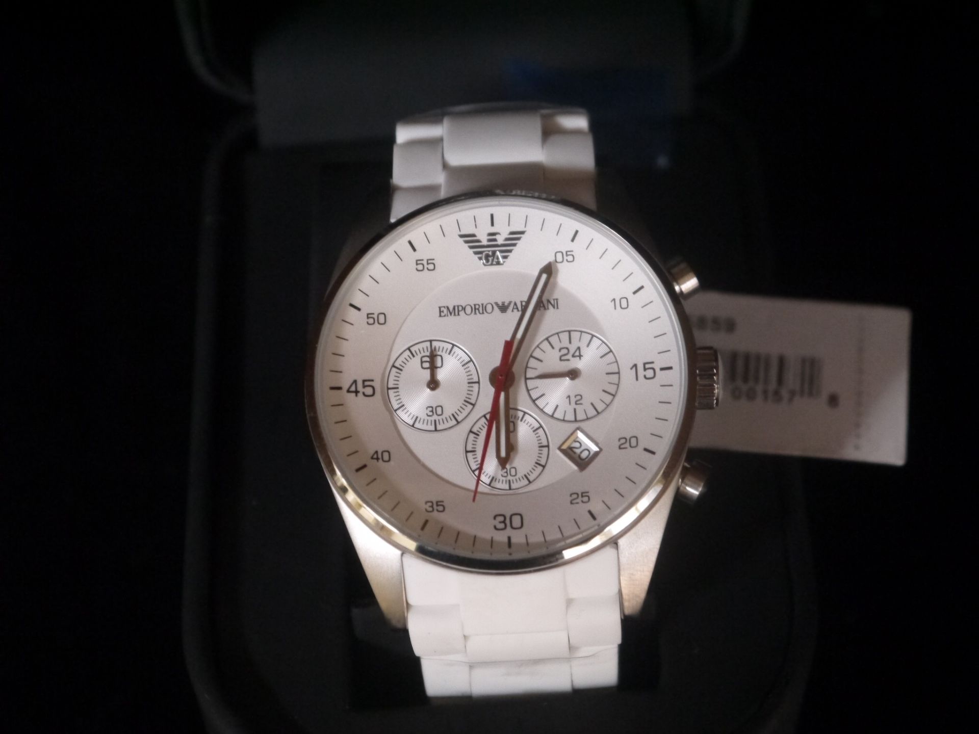 NO VAT!! Armarni Mens White Tazio Watch (AR5859) New, boxed and ticking.