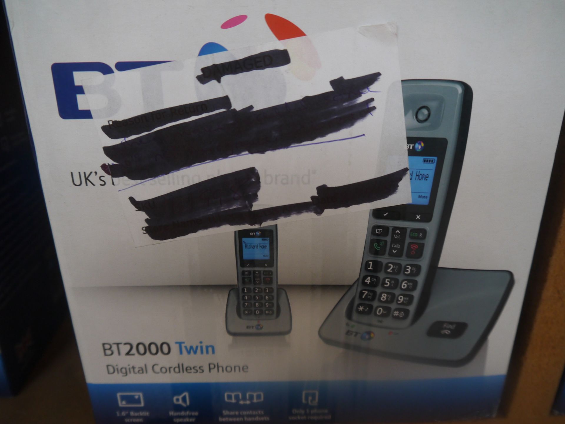 Twin set of BT 2000 cordless digital phones with answer machine, boxed