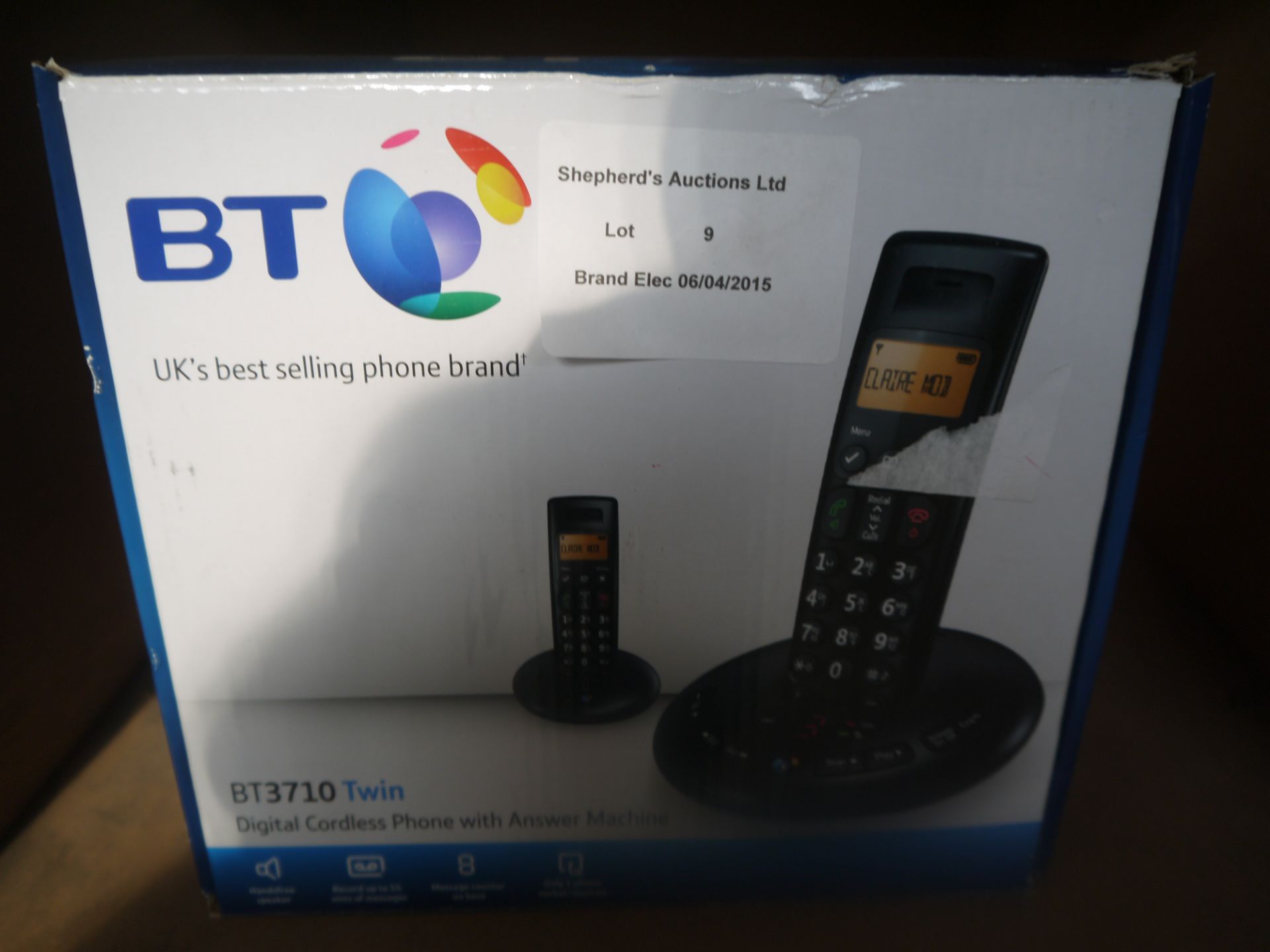 Twin set of BT 3710 cordless digital phones with answer machine, boxed