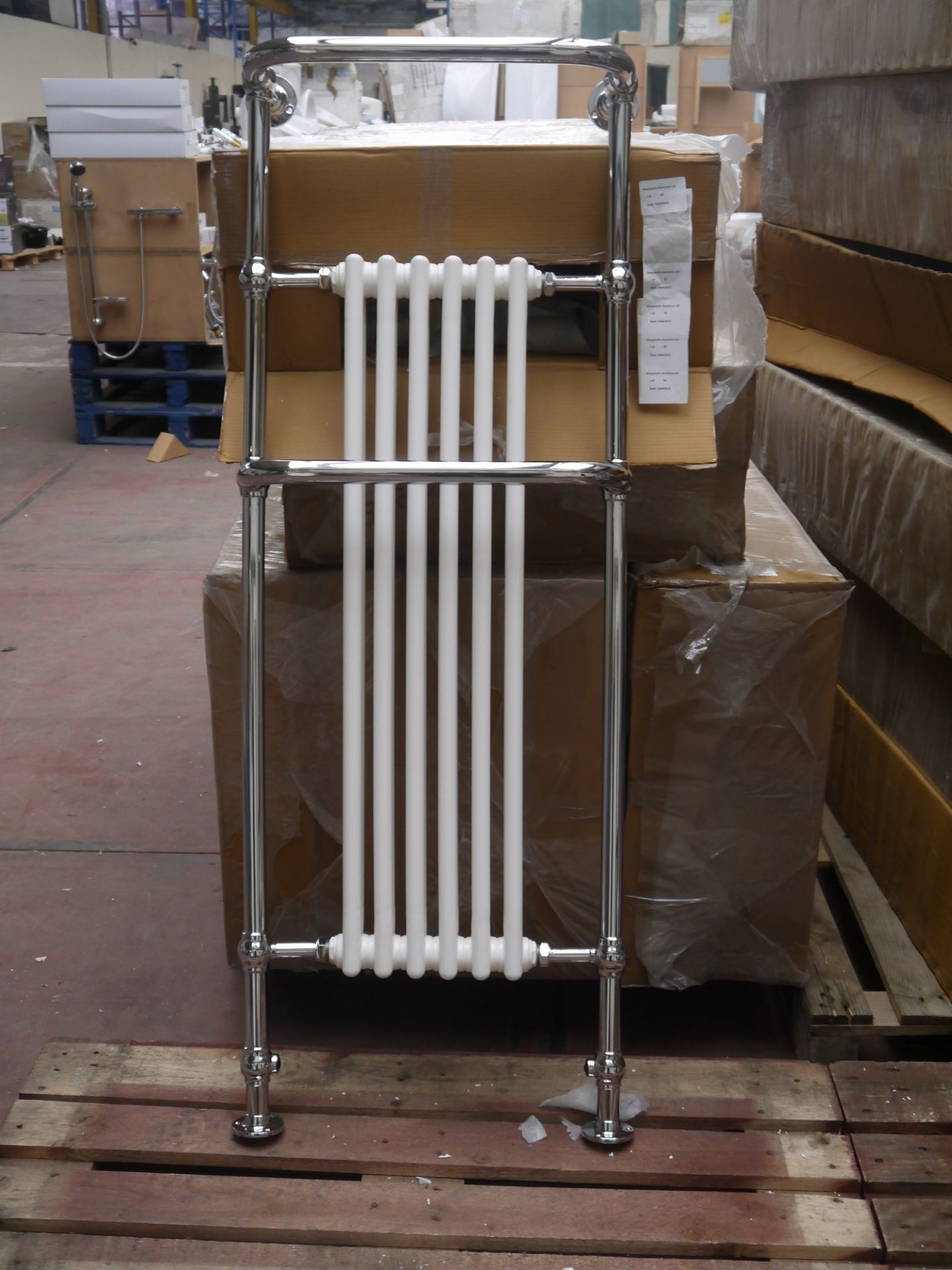 Old London - Chrome & White floor Mounted Tilbury Radiator - 1500 x 575mm - LDR010, BTU 2736, RRP £