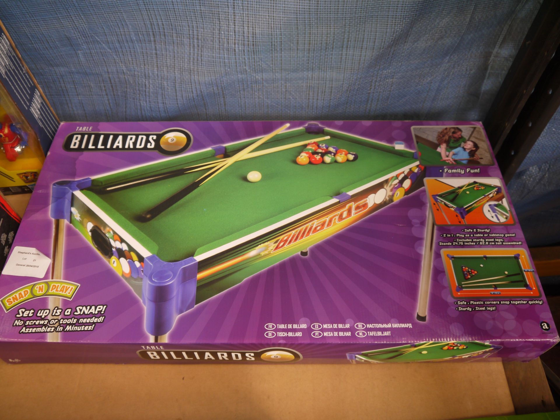 Snap 'N Play Billiards Table. Boxed.