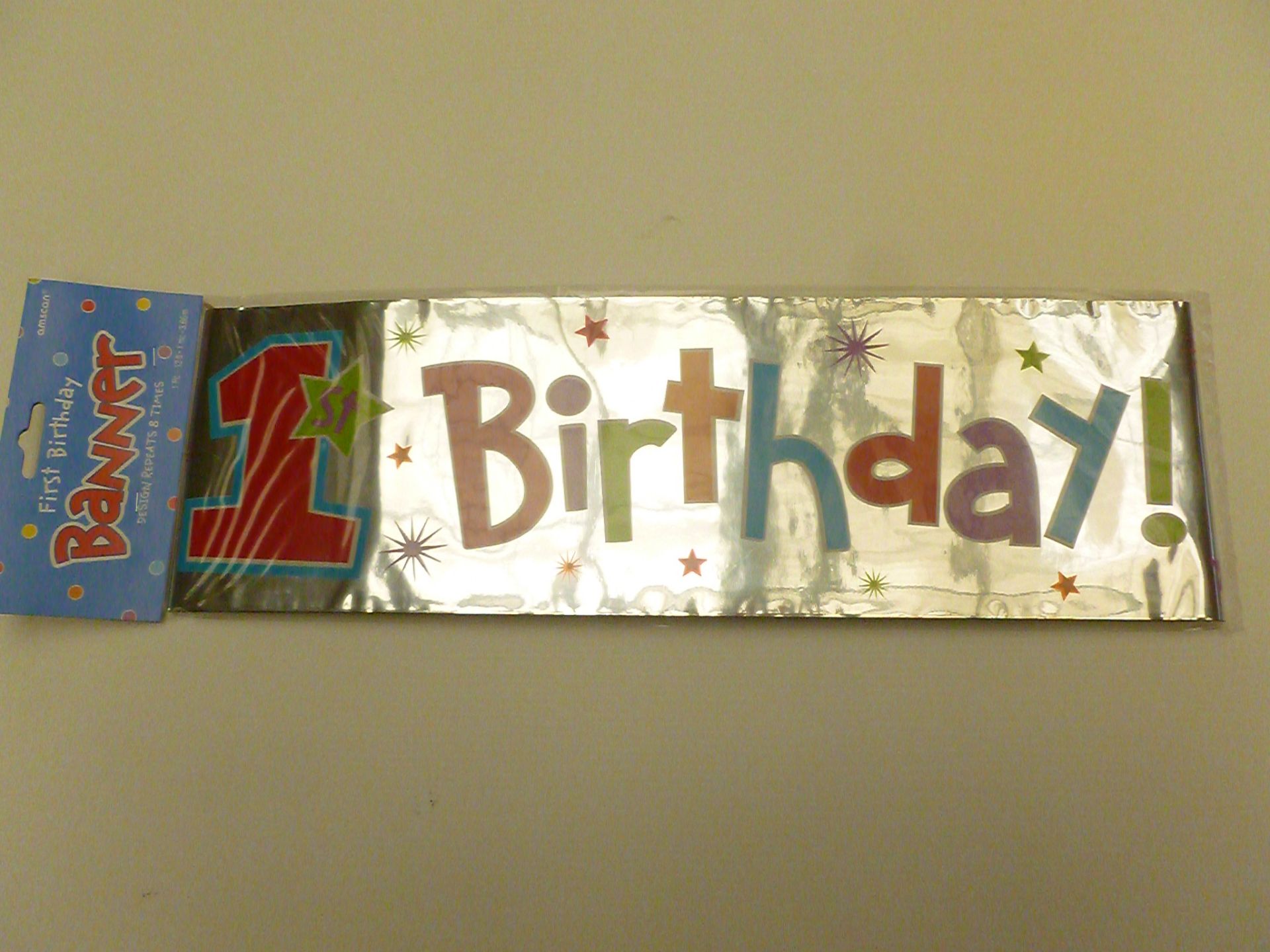 24 packs of 6 Boys 1st Birthday Banner, 12ft (Design repeats 8 times) New, in original packaging and