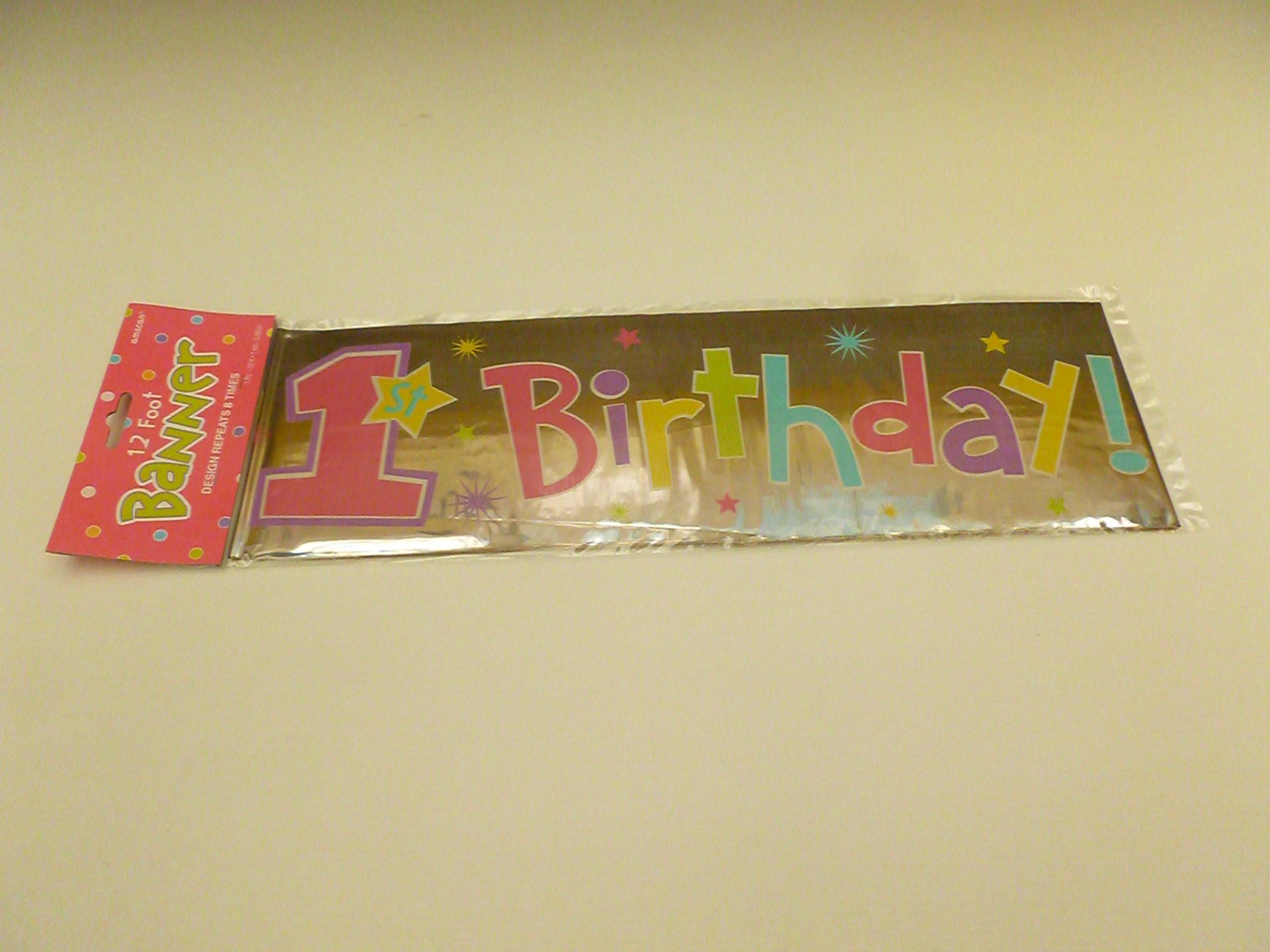 24 packs of 6 Girls 1st Birthday Banner, 12ft (Design repeats 8 times) New, in original packaging