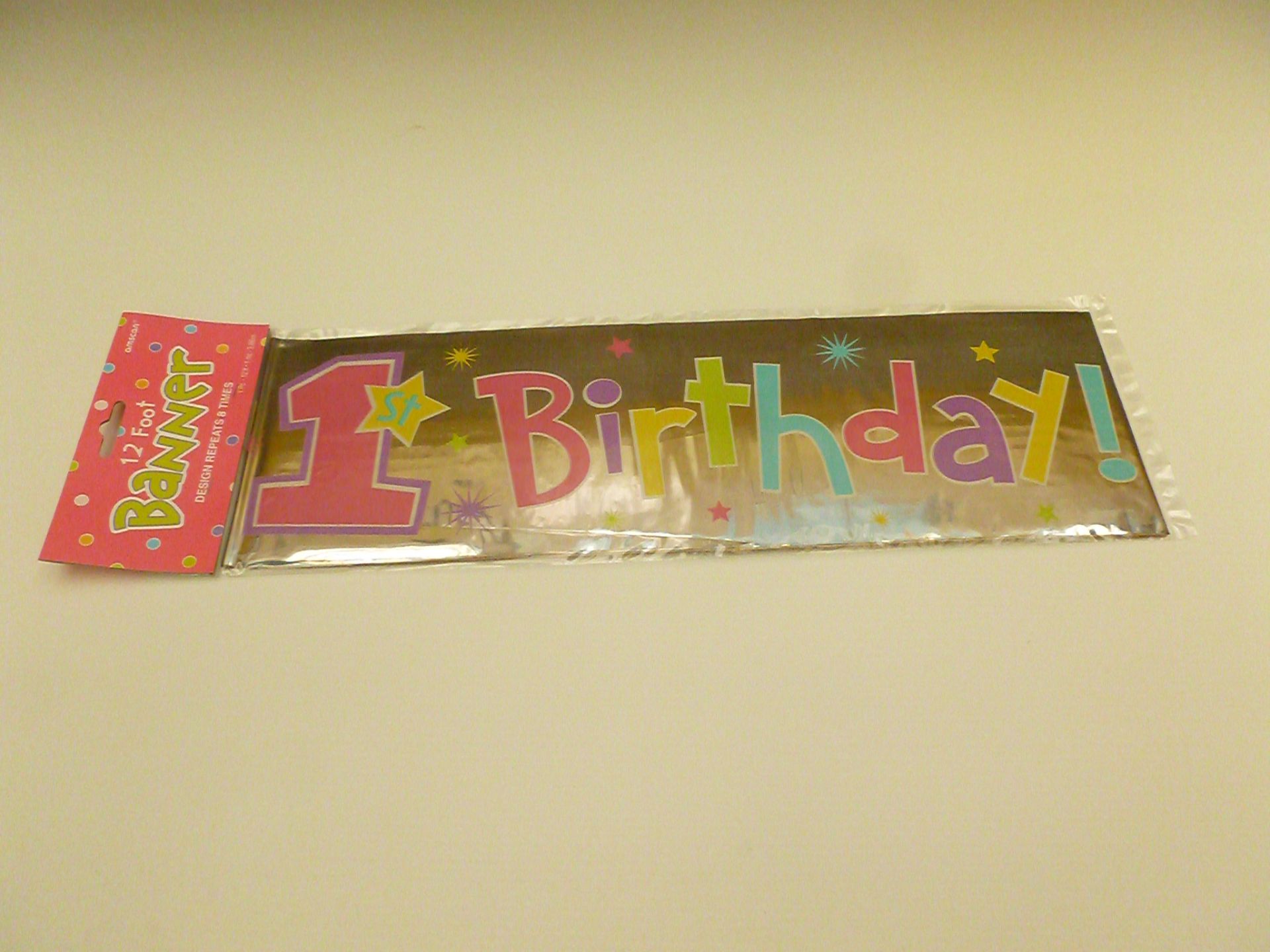 24 packs of 6 Girls 1st Birthday Banner, 12ft (Design repeats 8 times) New, in original packaging