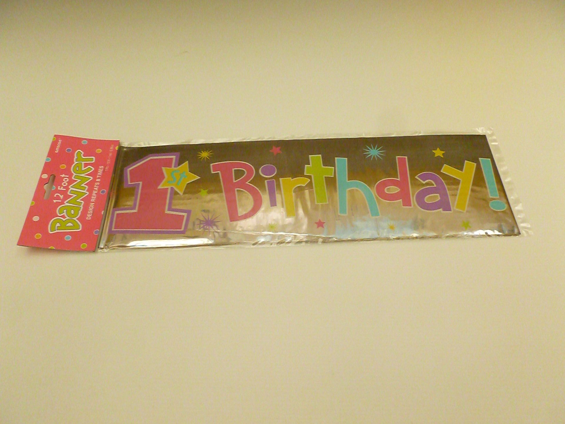 24 packs of 6 Girls 1st Birthday Banner, 12ft (Design repeats 8 times) New, in original packaging