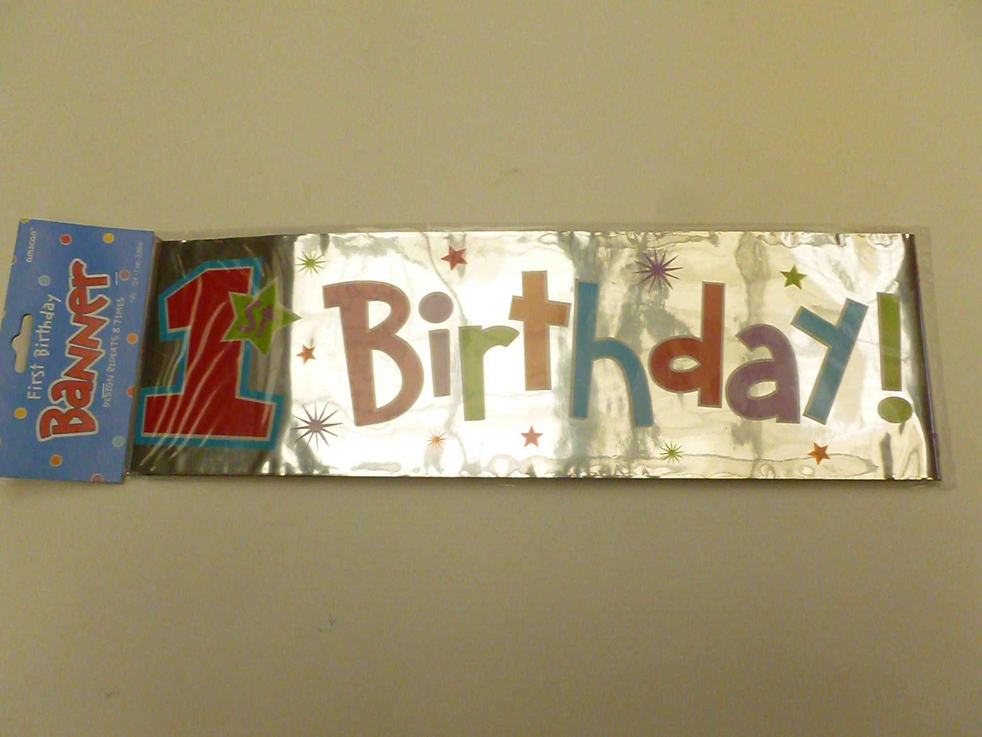 24 packs of 6 Boys 1st Birthday Banner, 12ft (Design repeats 8 times) New, in original packaging and