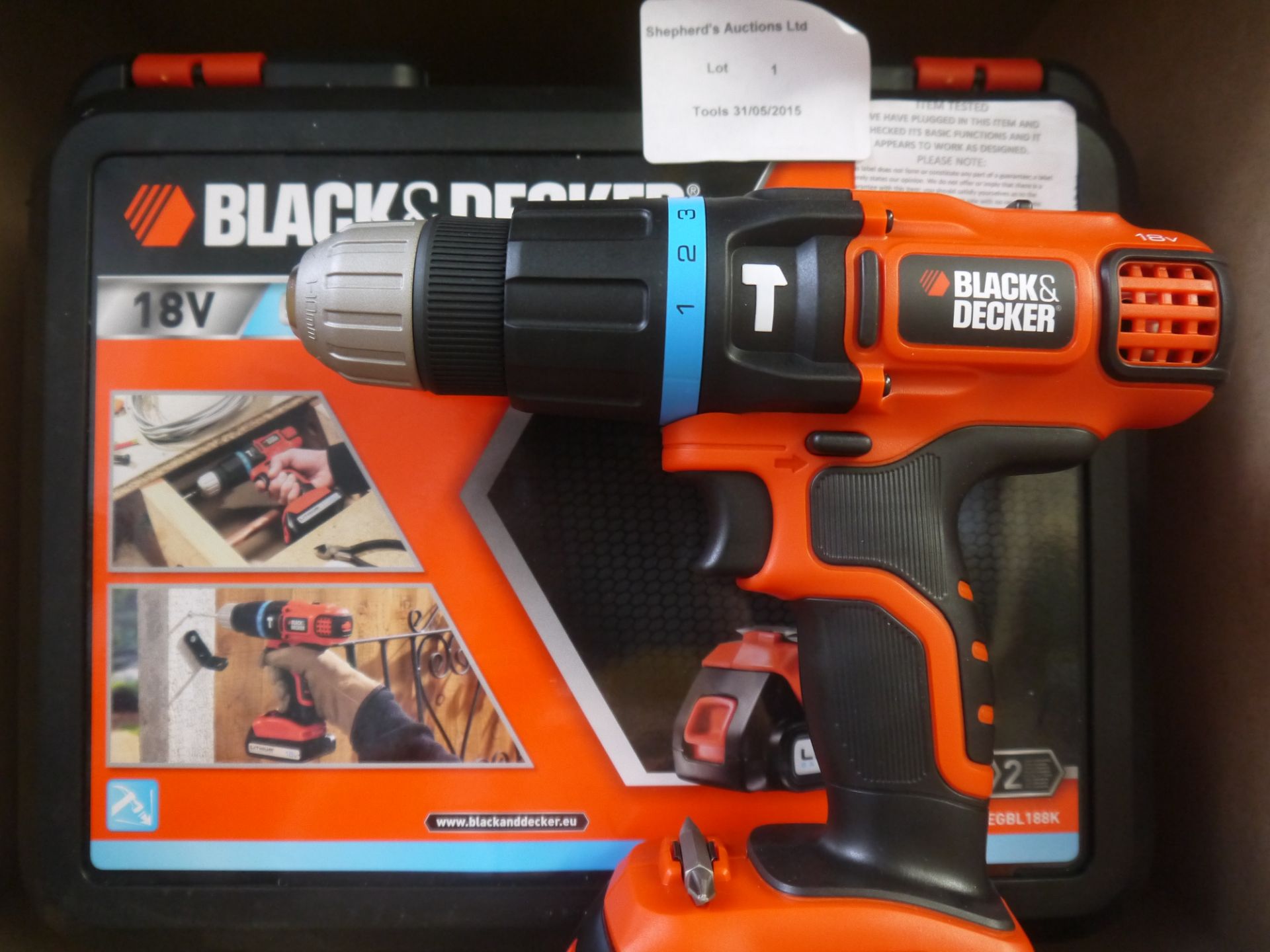 Black&Decker EGBL188K 18V Hammer Drill. Tested working, in carry case.