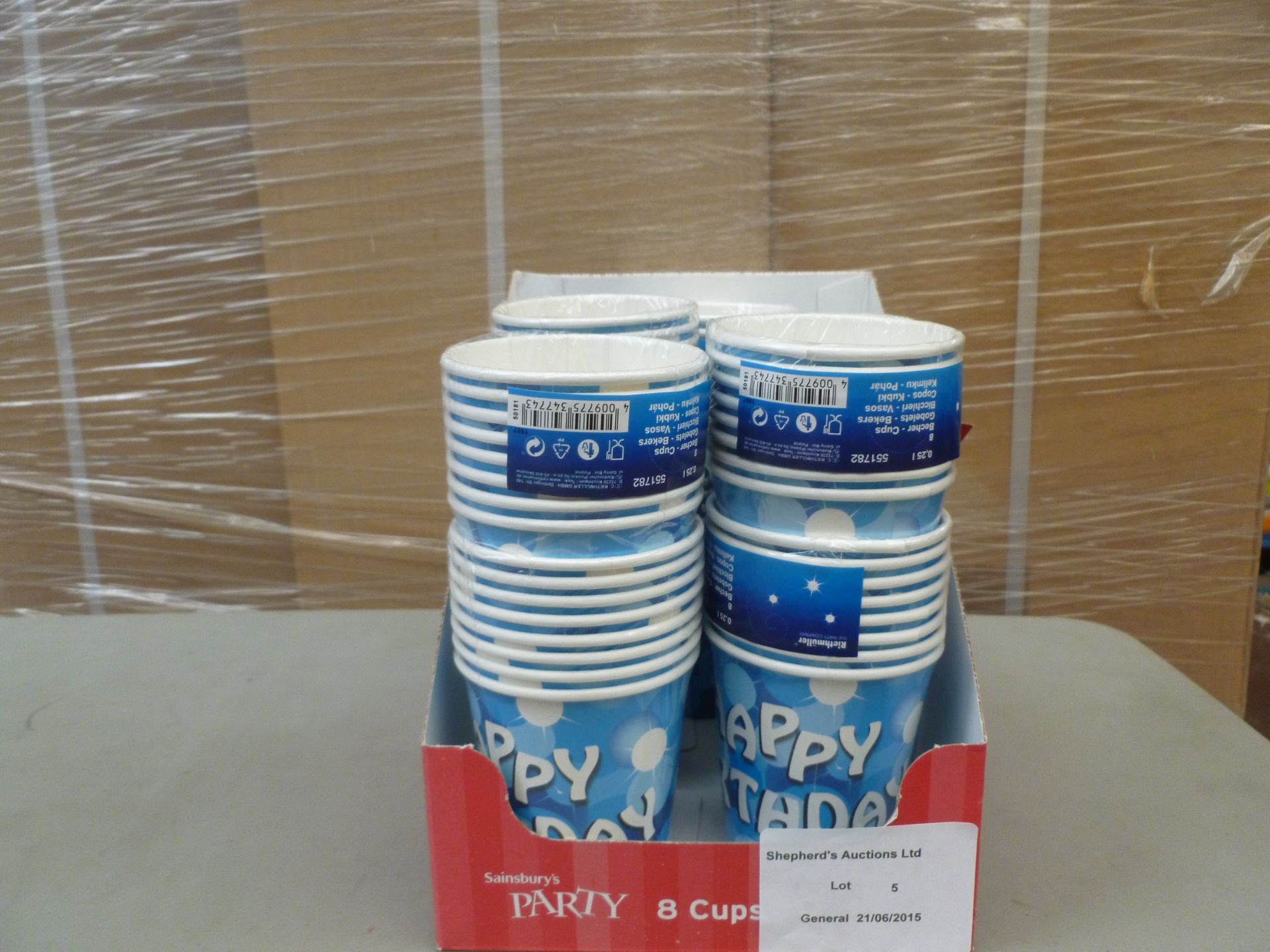 80x Happy Birthday Blue Cups. New, sealed and boxed.
