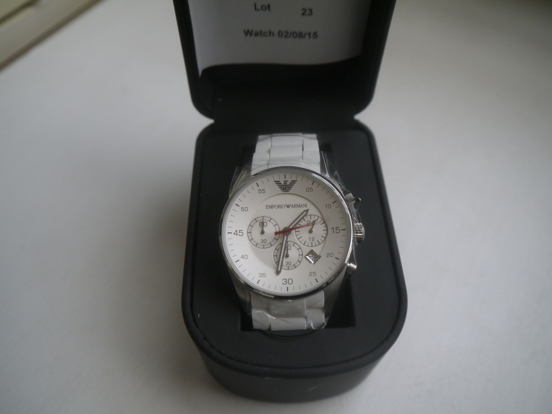 NO VAT!! Armani AR5859 Classic White Chronograph Watch. New, boxed and ticking. With