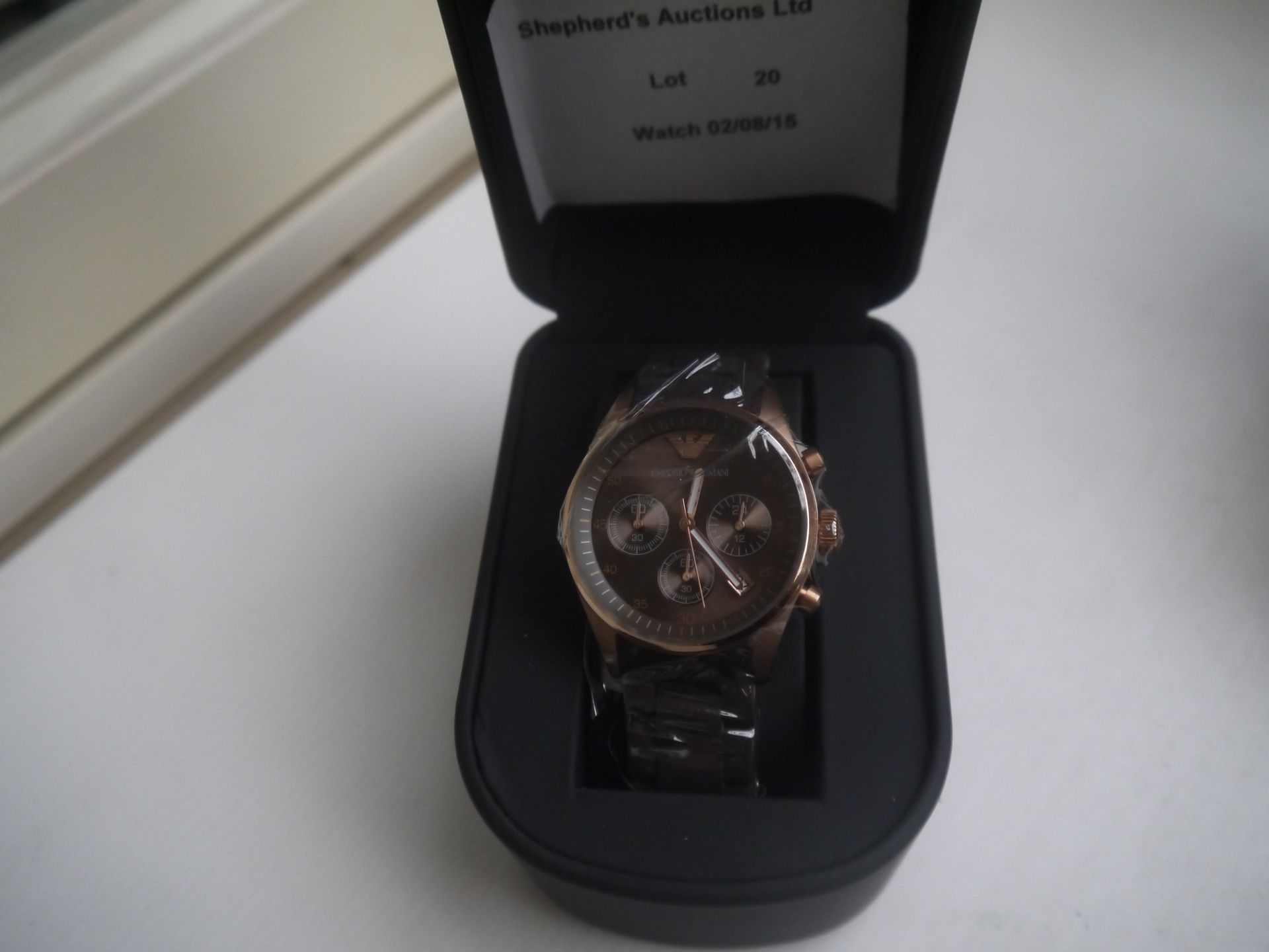 NO VAT !! ARMANI AR5890 Chronograph Watch boxed and ticking. With authentication card and booklet